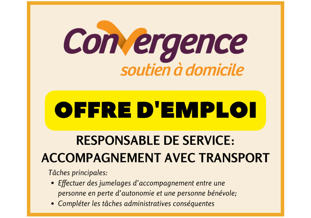 Convergence recrute! Poste de responsable du service d’accompagnement avec transport